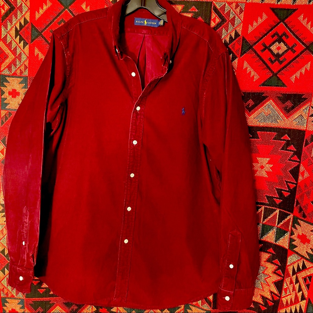 Ralph Lauren Mens Burgundy XL Corduroy Button Down
